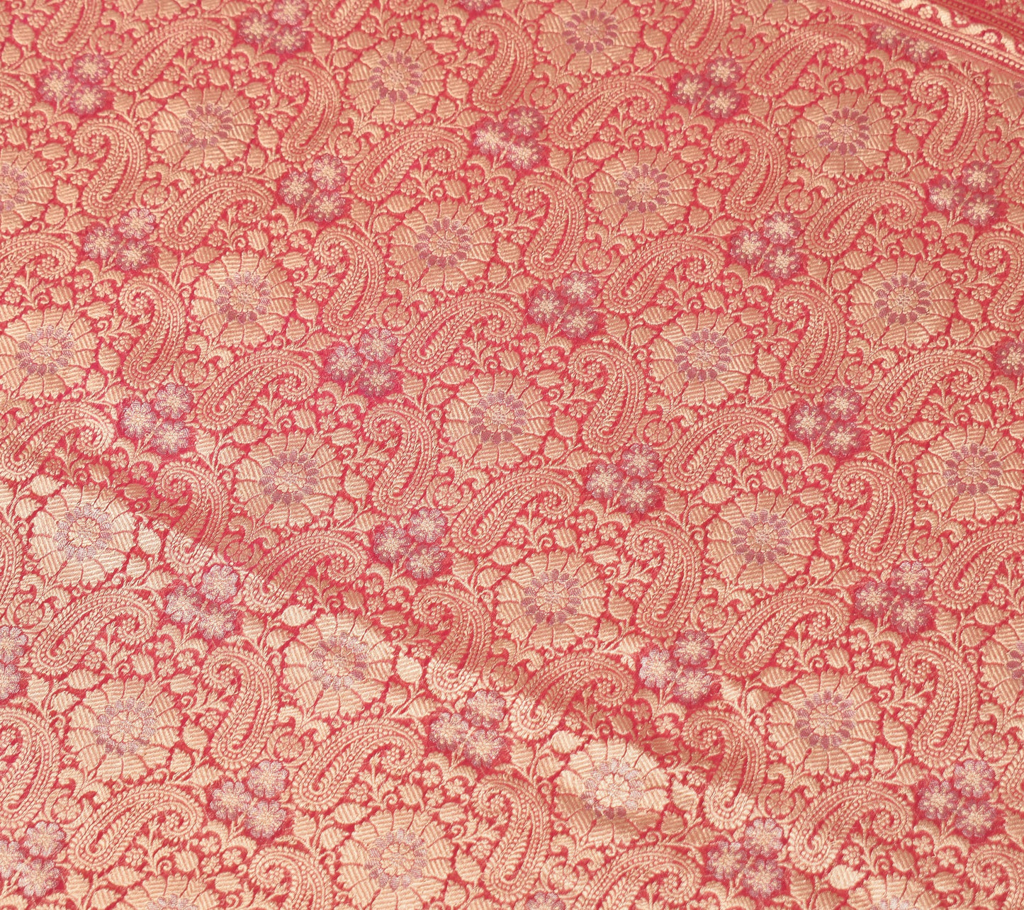 Sushila Vintage Pure Chiffon Scrap Saree Red Wedding Woven Remnant Sari Fabric