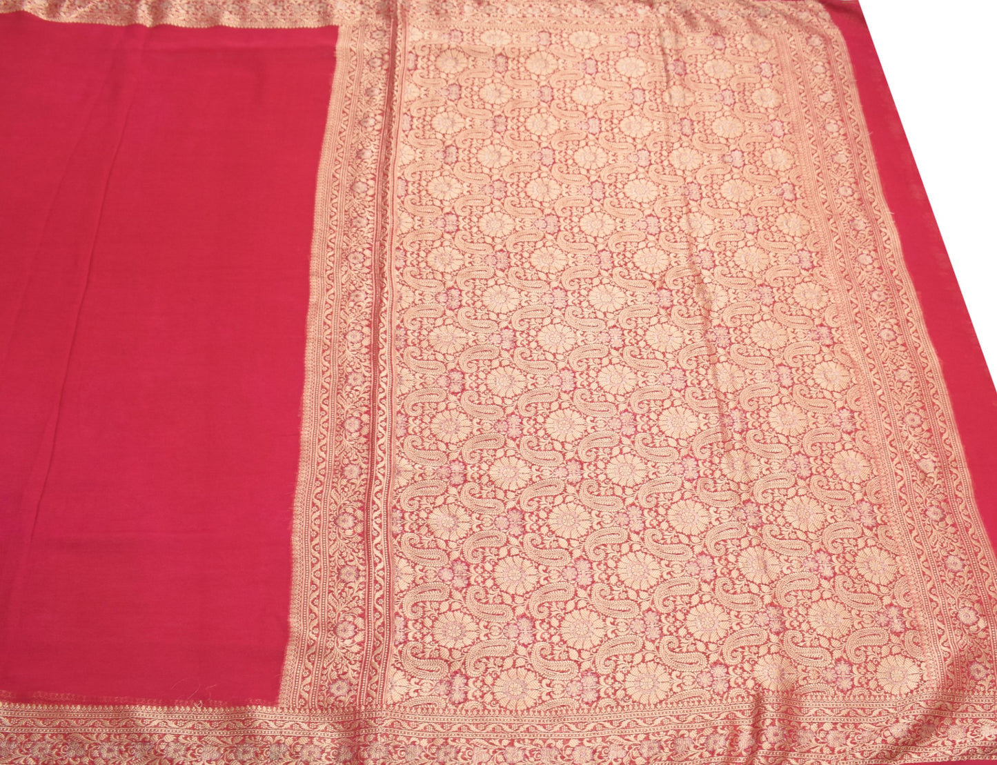 Sushila Vintage Pure Chiffon Scrap Saree Red Wedding Woven Remnant Sari Fabric