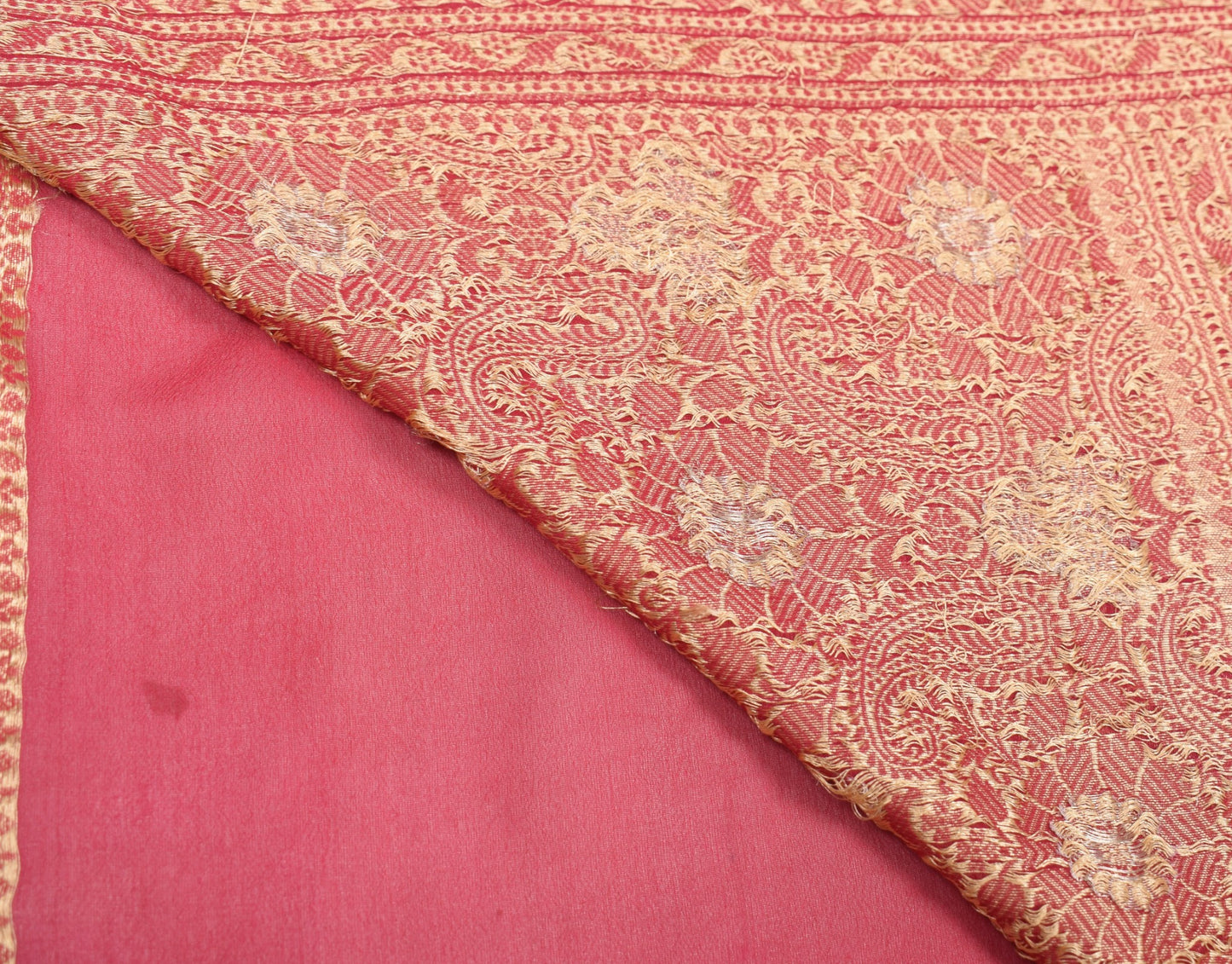 Sushila Vintage Pure Chiffon Scrap Saree Red Wedding Woven Remnant Sari Fabric