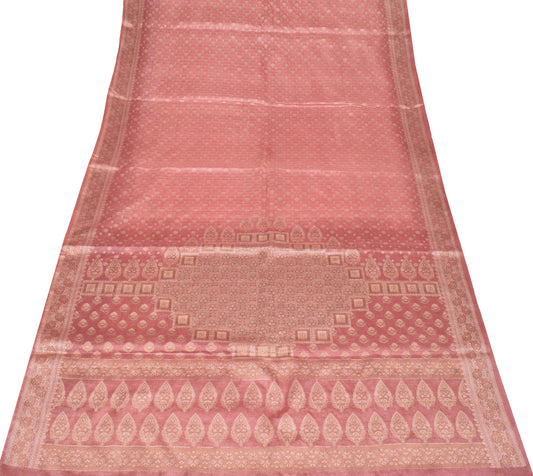 Sushila Vintage Pastel Pink Scrap Saree Pure Tussar Silk Woven Remnant 5YD Sari