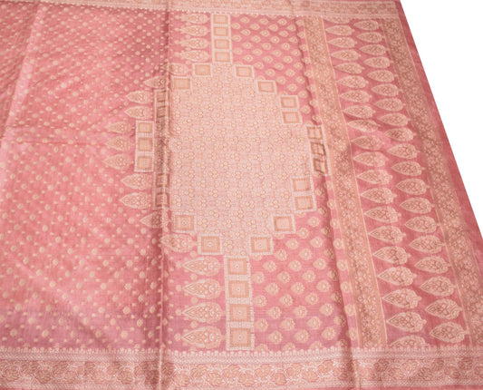 Sushila Vintage Pastel Pink Scrap Saree Pure Tussar Silk Woven Remnant 5YD Sari