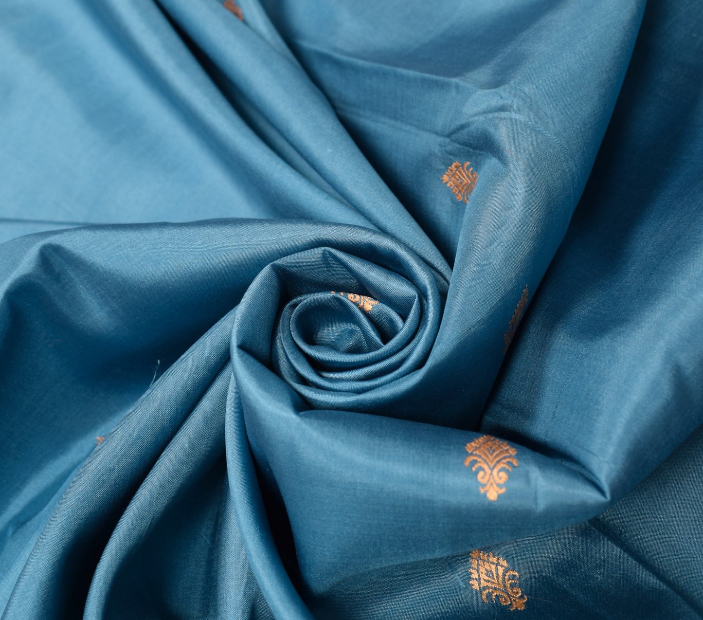 Sushila Vintage Sky Blue Scrap Saree Pure Silk Woven Floral Remnant Sari Fabric