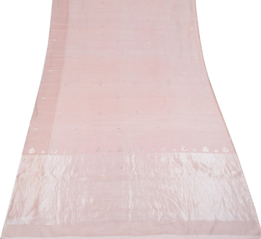 Sushila Vintage Mauve Scrap Saree Pure Cotton Silk Woven Remnant 6YD Sari Fabric