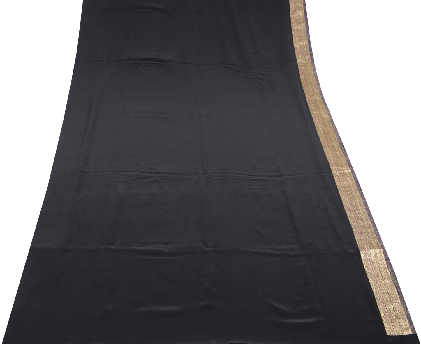 Sushila Vintage Black HEAVY Scrap Saree Pure Crepe Sari with Tissue Border Pallu