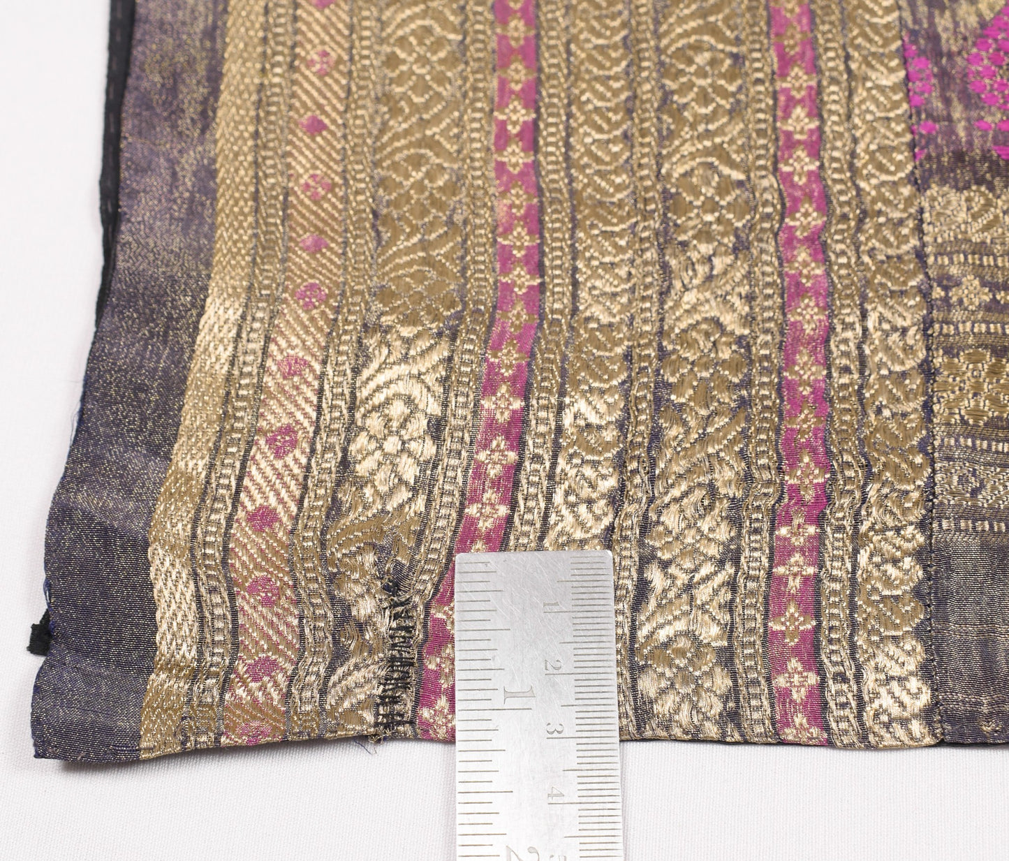 Sushila Vintage Black HEAVY Scrap Saree Pure Crepe Sari with Tissue Border Pallu