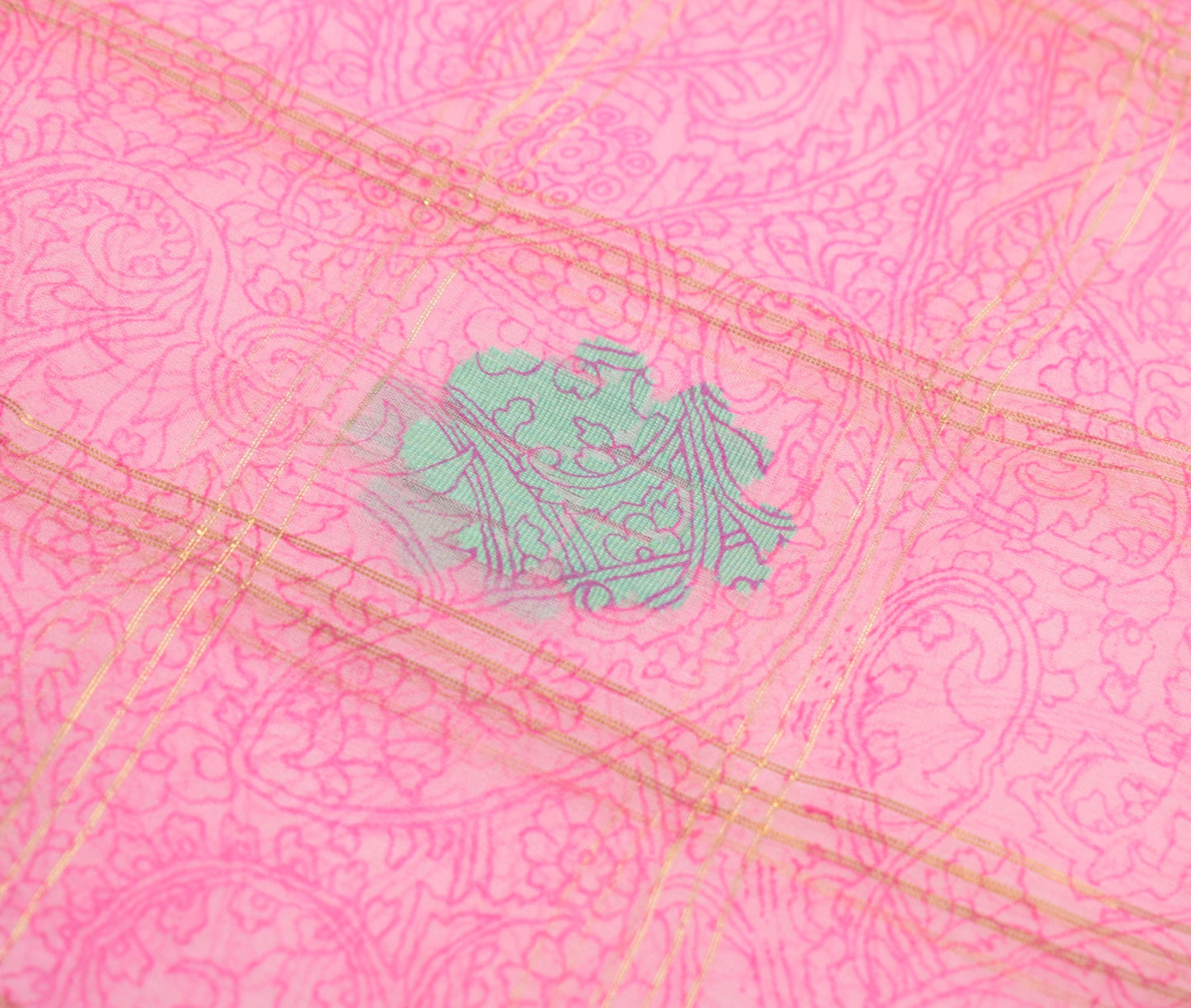 Sushila Vintage Pink Scrap Saree 100% Pure Silk Printed & Tant Woven Sari Fabric