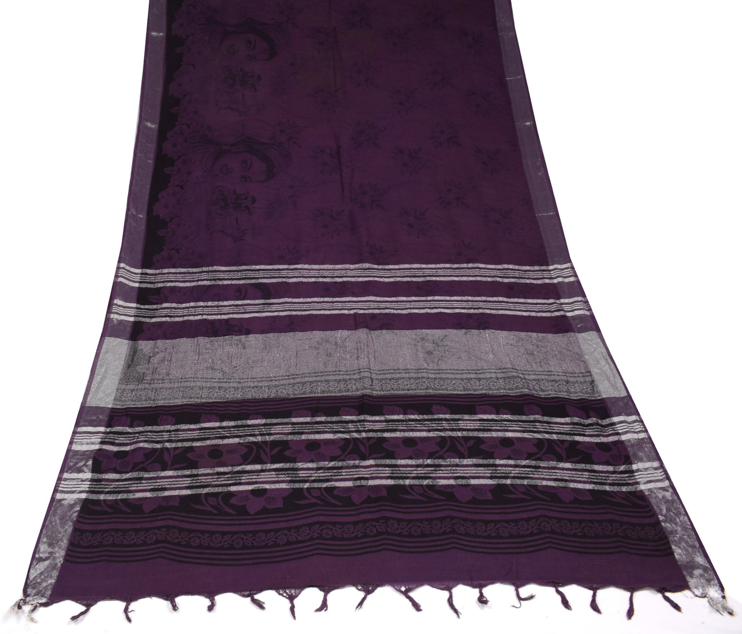 Sushila Vintage Wine Scrap Saree Pure Linen Printed & Woven Remnant Sari Fabric