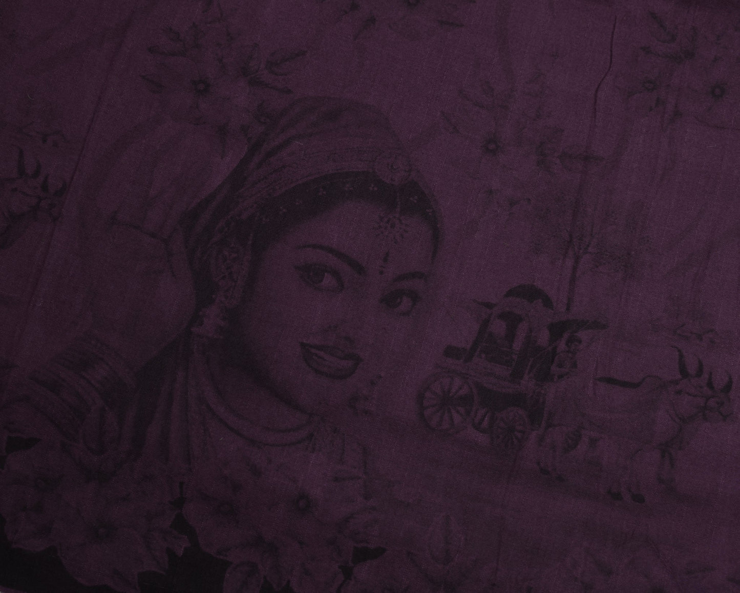 Sushila Vintage Wine Scrap Saree Pure Linen Printed & Woven Remnant Sari Fabric