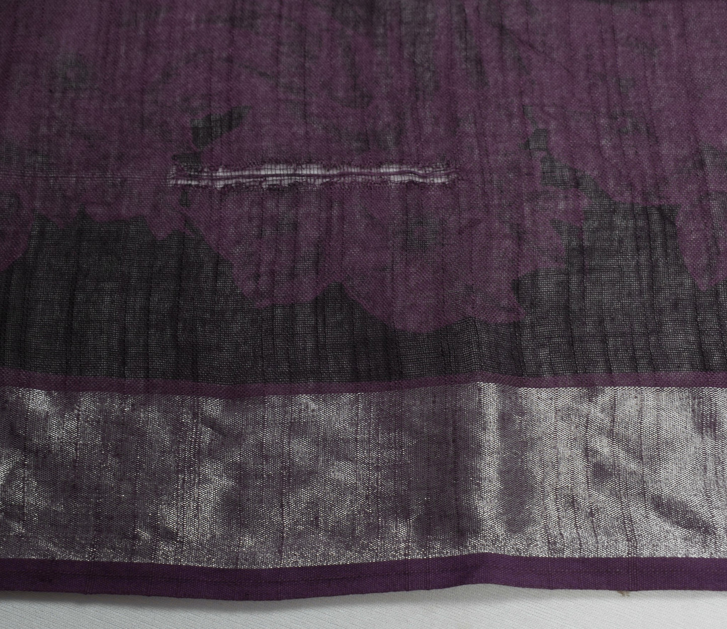 Sushila Vintage Wine Scrap Saree Pure Linen Printed & Woven Remnant Sari Fabric