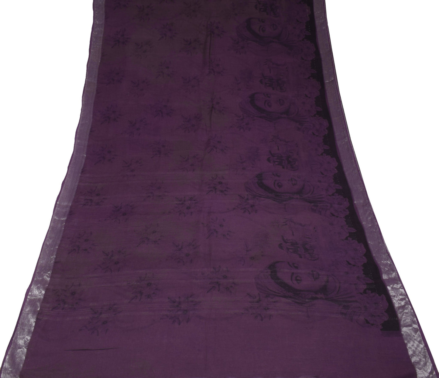 Sushila Vintage Wine Scrap Saree Pure Linen Printed & Woven Remnant Sari Fabric