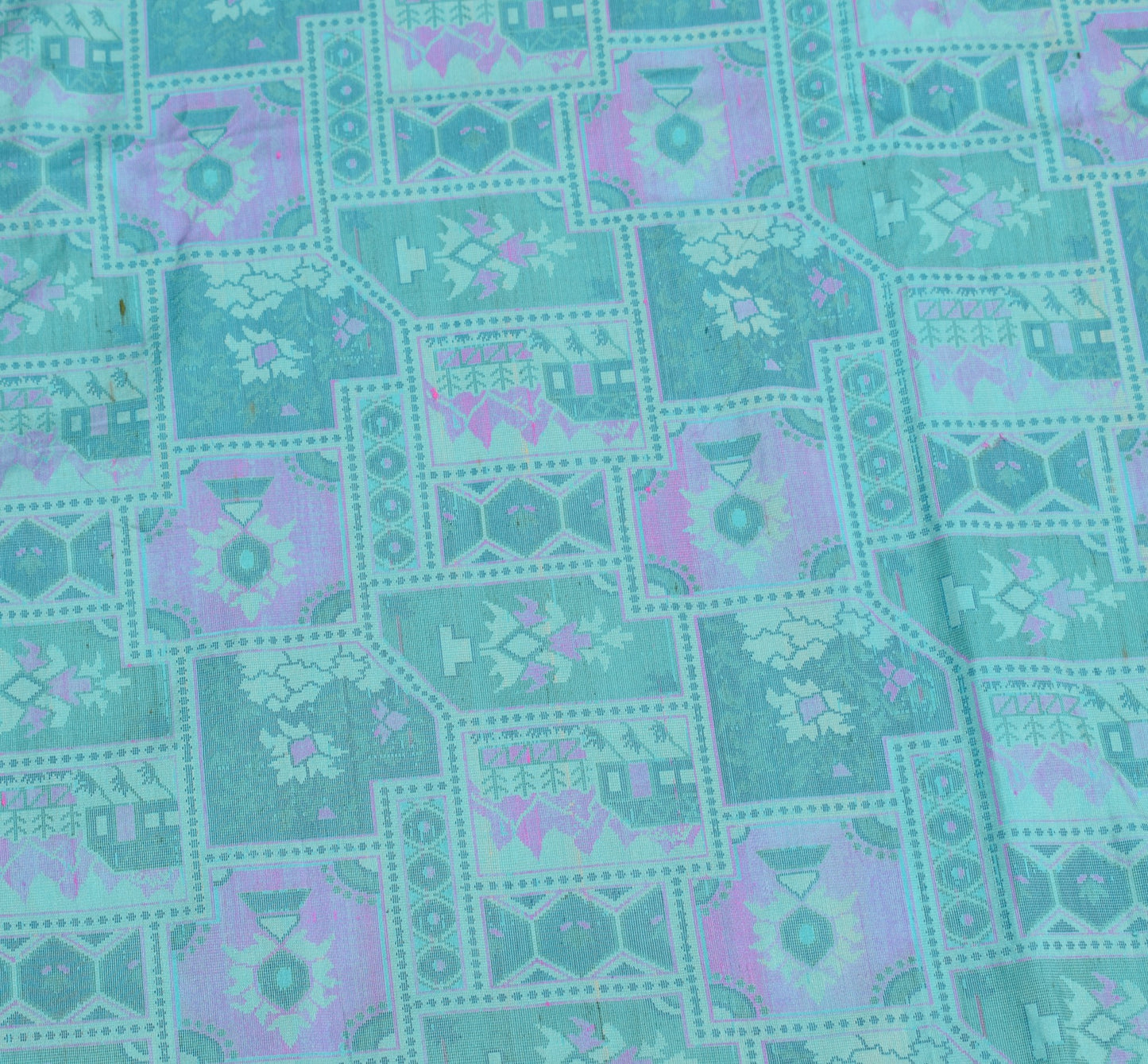 Sushila Vintage Pure Silk Scrap Saree Aqua Blue Woven Sari with Blouse Fabric