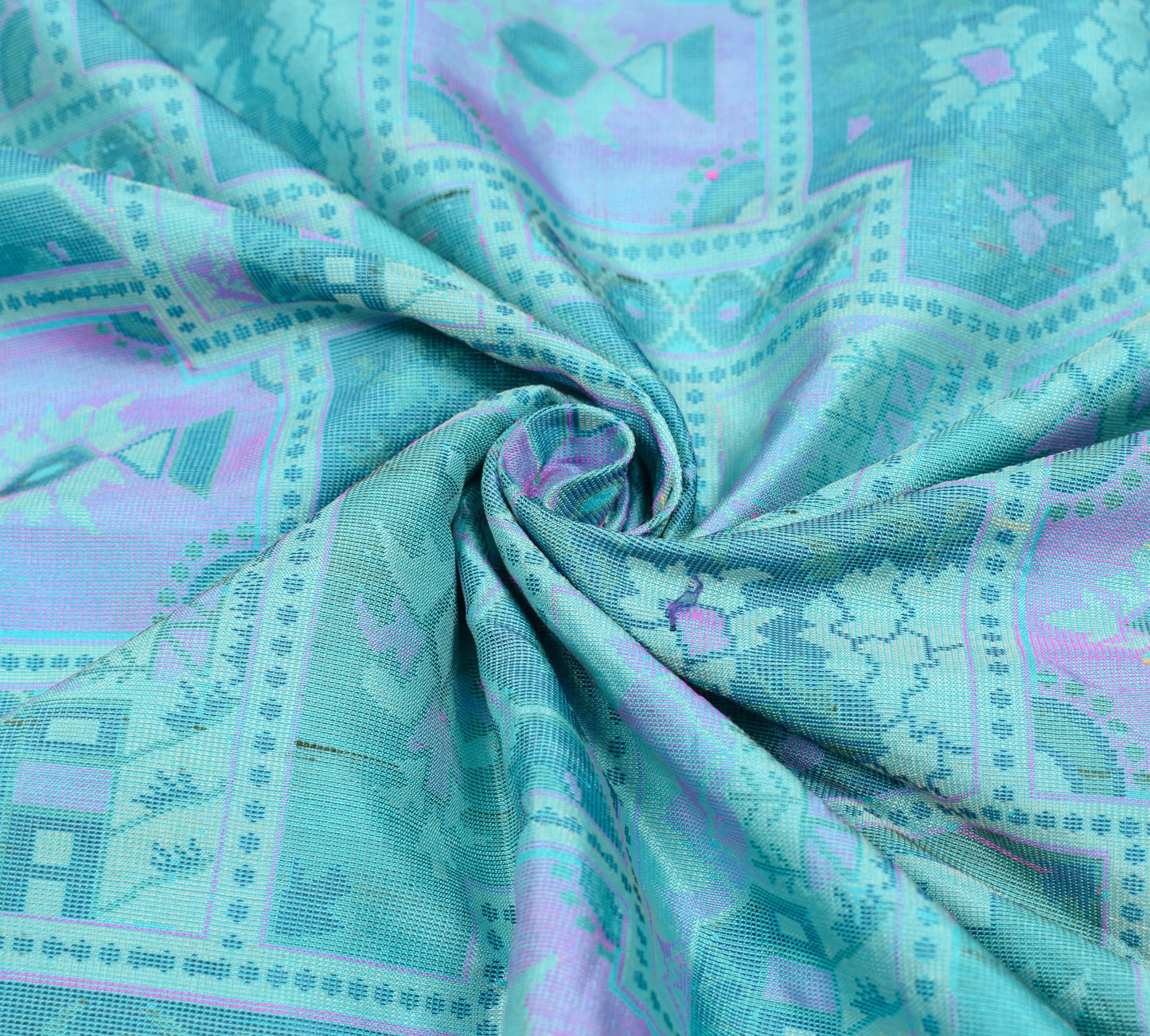 Sushila Vintage Pure Silk Scrap Saree Aqua Blue Woven Sari with Blouse Fabric