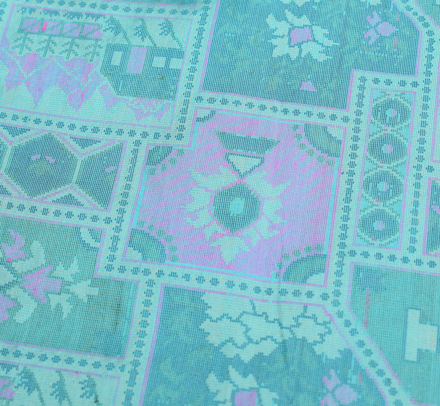 Sushila Vintage Pure Silk Scrap Saree Aqua Blue Woven Sari with Blouse Fabric