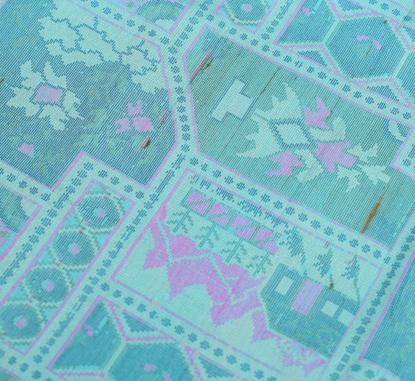 Sushila Vintage Pure Silk Scrap Saree Aqua Blue Woven Sari with Blouse Fabric