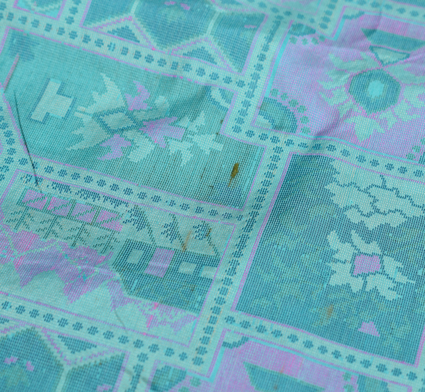 Sushila Vintage Pure Silk Scrap Saree Aqua Blue Woven Sari with Blouse Fabric