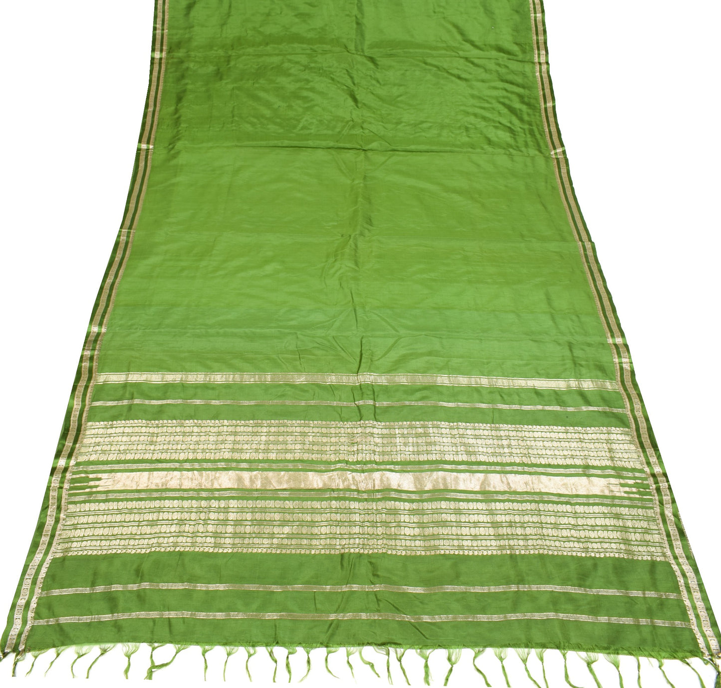 Sushila Vintage Banarasi Zari Woven Scrap Saree Pure Silk Green Sari Soft Fabric