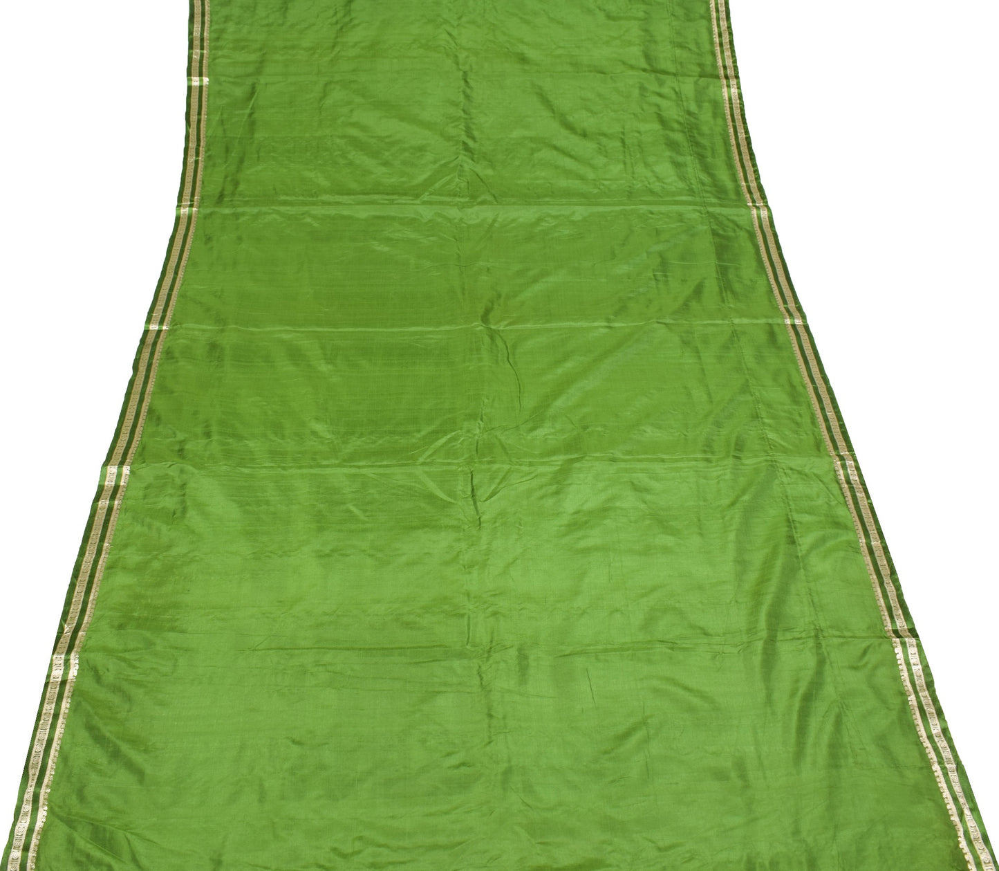 Sushila Vintage Banarasi Zari Woven Scrap Saree Pure Silk Green Sari Soft Fabric