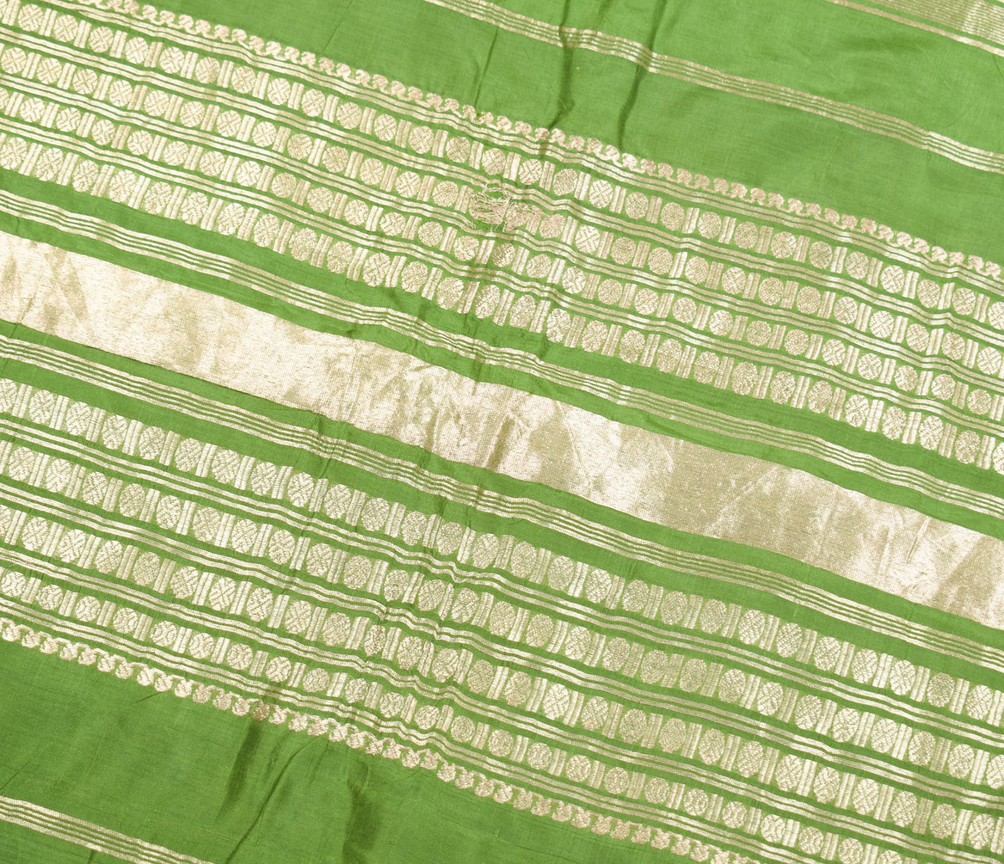 Sushila Vintage Banarasi Zari Woven Scrap Saree Pure Silk Green Sari Soft Fabric