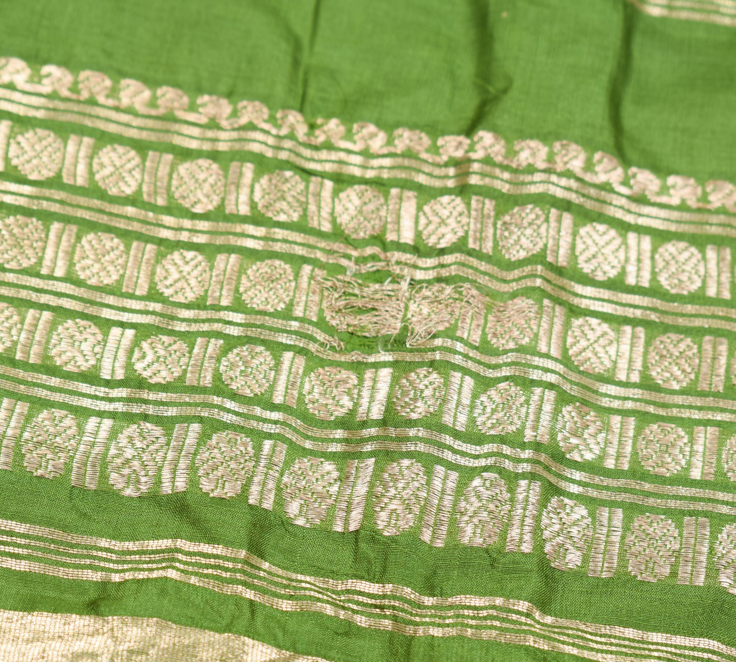 Sushila Vintage Banarasi Zari Woven Scrap Saree Pure Silk Green Sari Soft Fabric