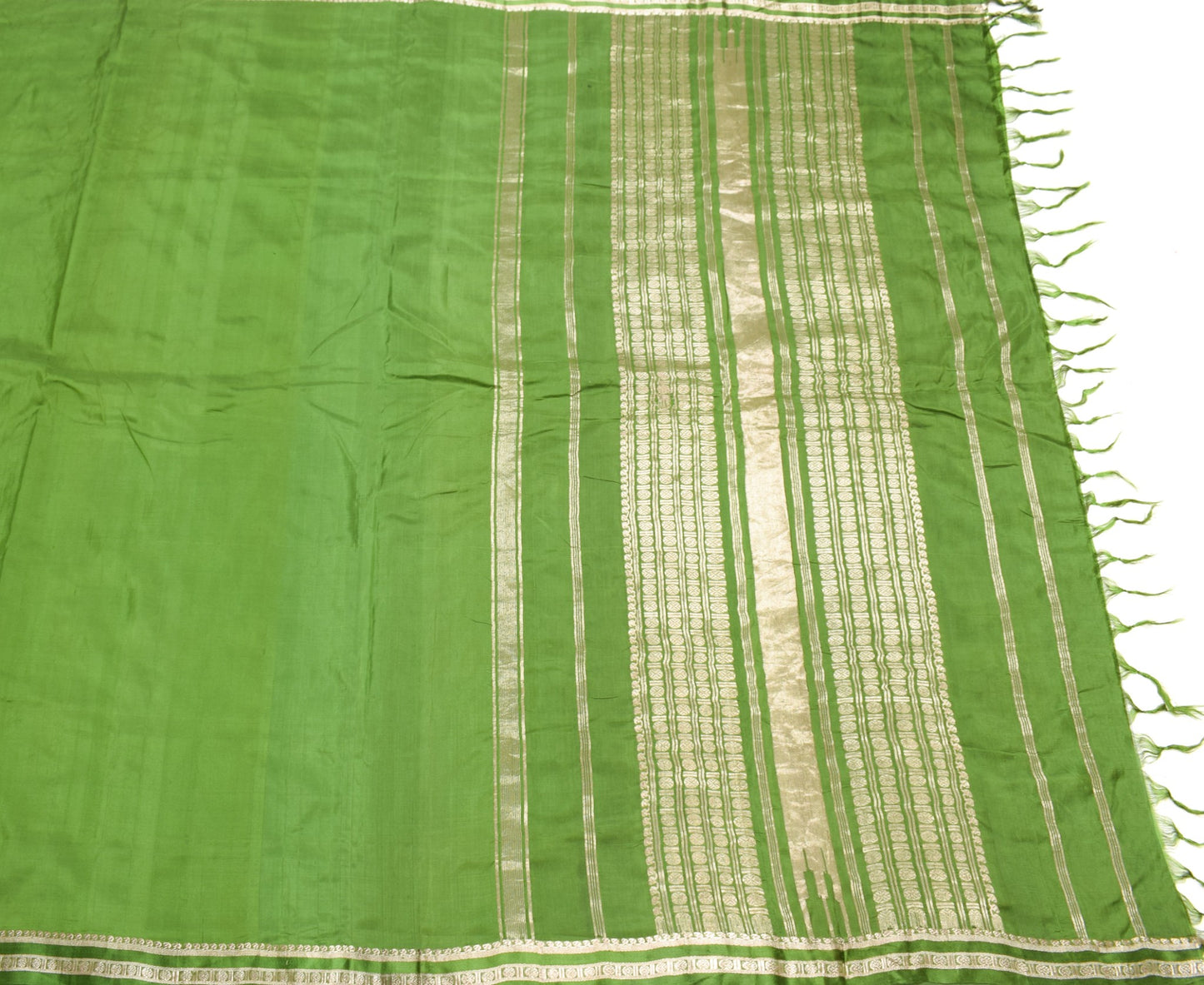 Sushila Vintage Banarasi Zari Woven Scrap Saree Pure Silk Green Sari Soft Fabric