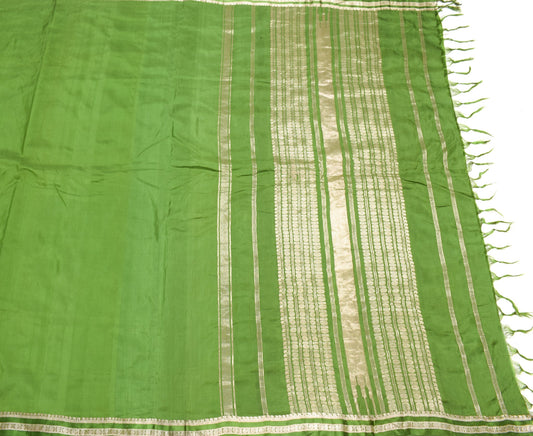 Sushila Vintage Banarasi Zari Woven Scrap Saree Pure Silk Green Sari Soft Fabric