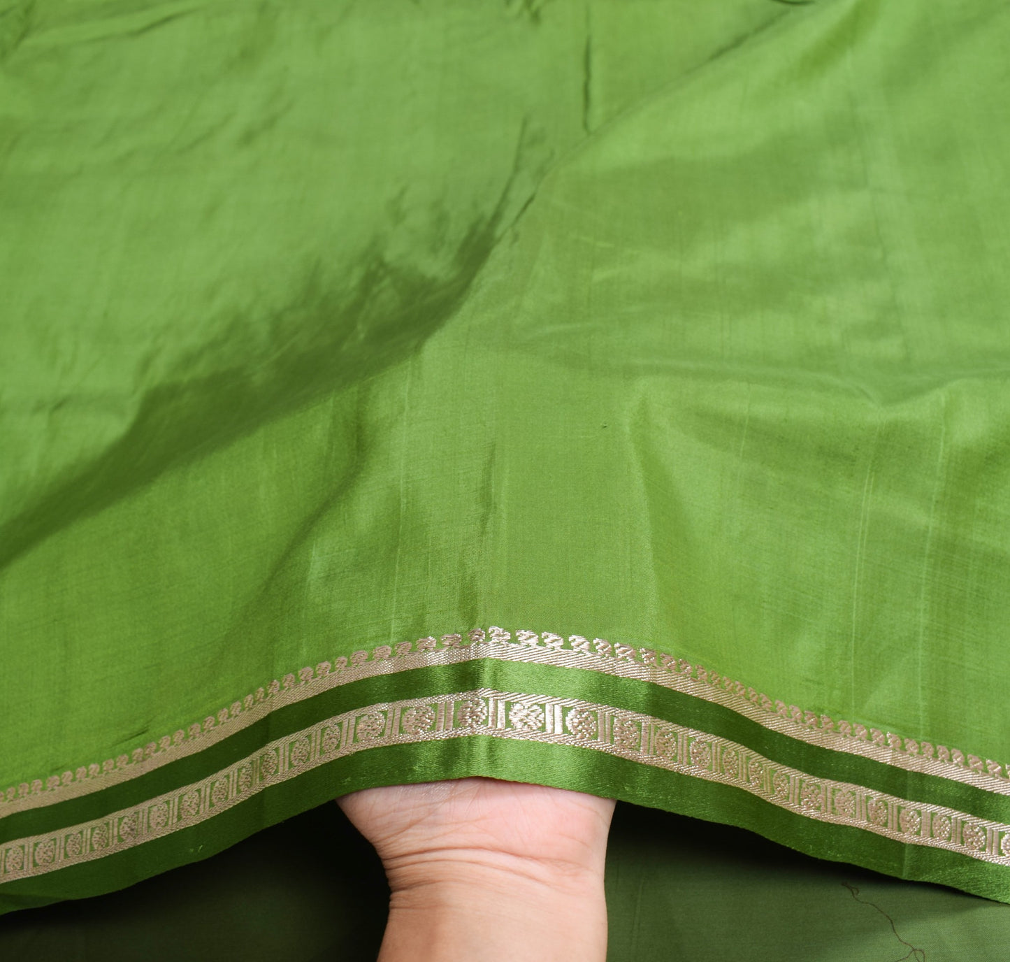 Sushila Vintage Banarasi Zari Woven Scrap Saree Pure Silk Green Sari Soft Fabric