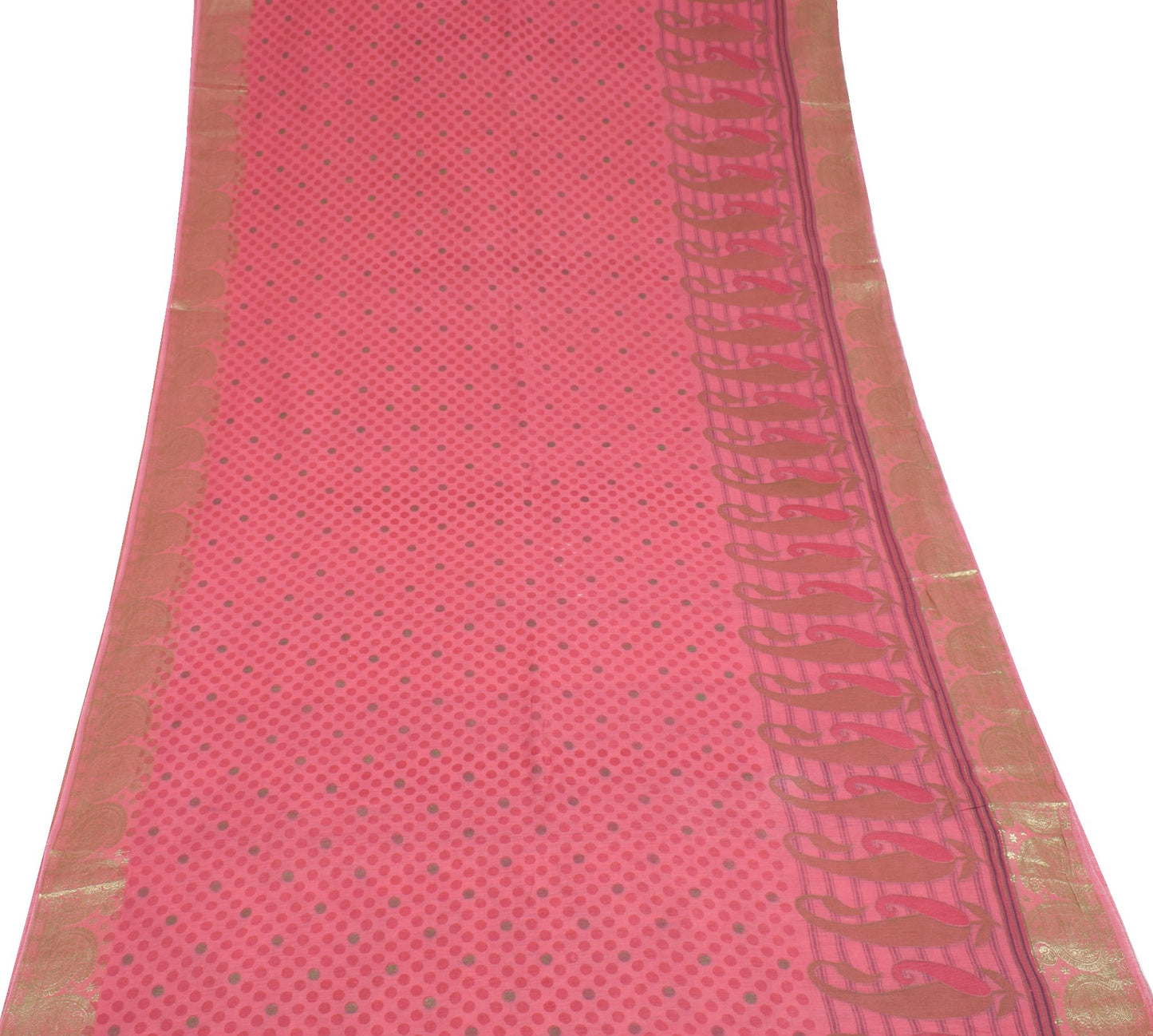 Sushila Vintage Dusty Rose Scrap Saree Pure Cotton Printed & Woven Sari Fabric