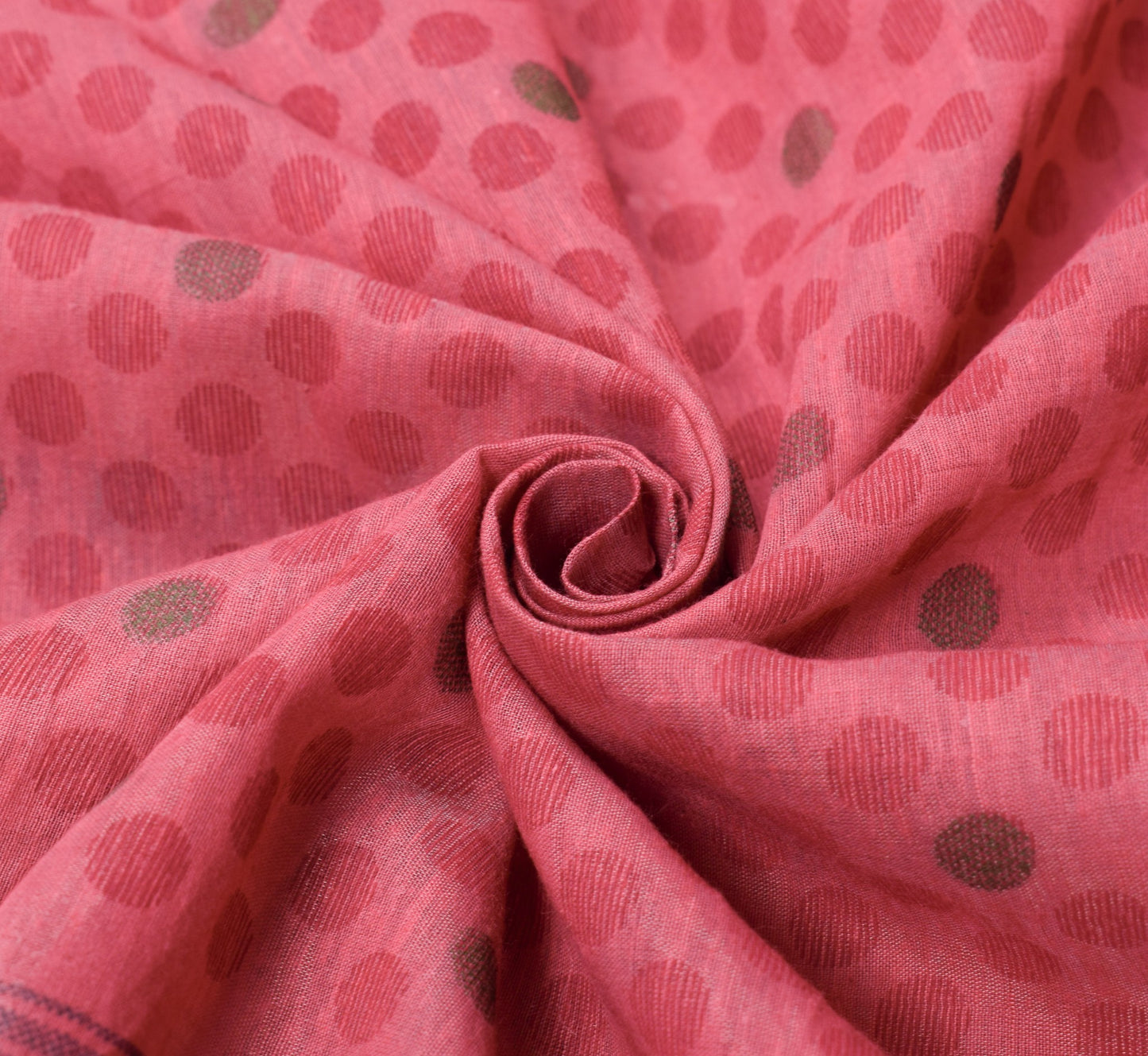 Sushila Vintage Dusty Rose Scrap Saree Pure Cotton Printed & Woven Sari Fabric