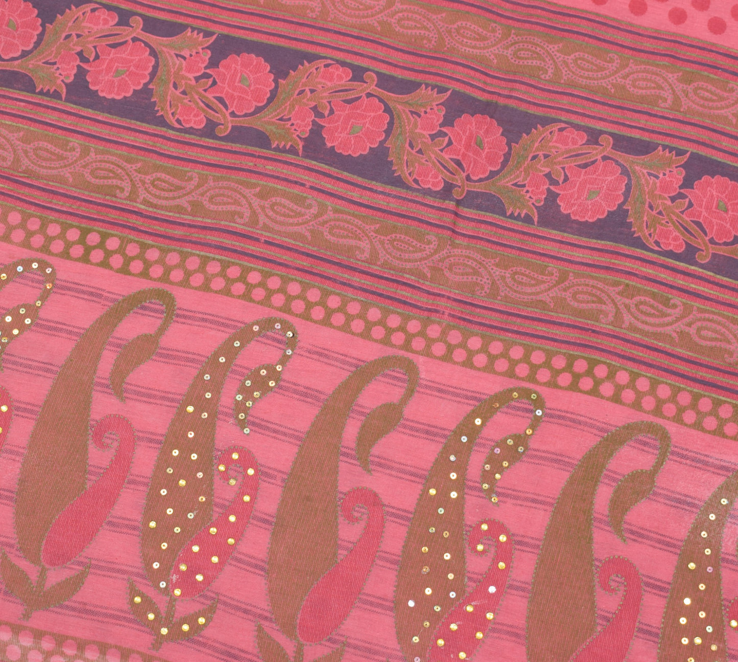 Sushila Vintage Dusty Rose Scrap Saree Pure Cotton Printed & Woven Sari Fabric