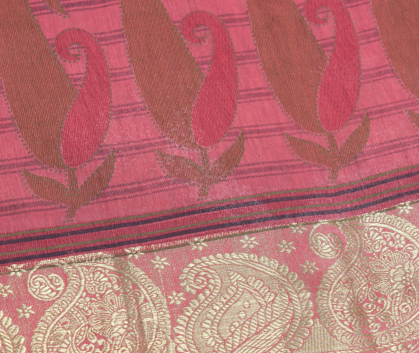 Sushila Vintage Dusty Rose Scrap Saree Pure Cotton Printed & Woven Sari Fabric