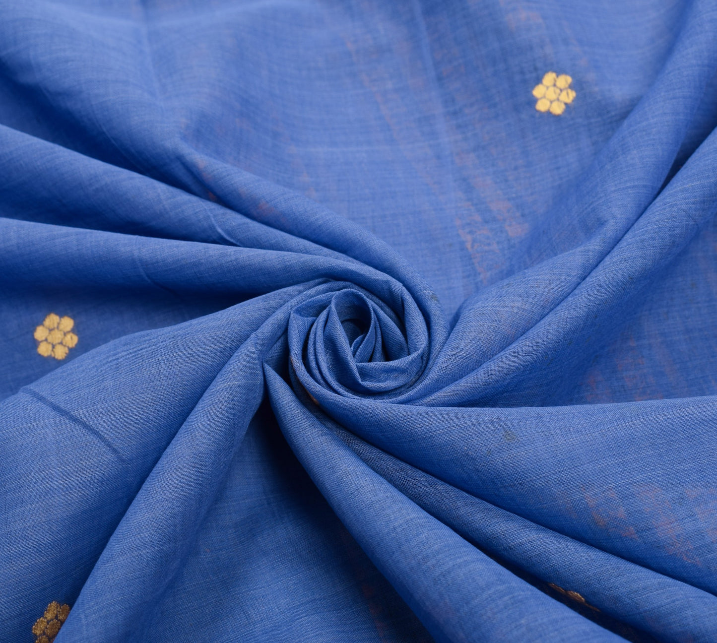 Sushila Vintage Dark Sky Blue Scrap Saree Pure Cotton Baluchari 5Yds Sari Fabric