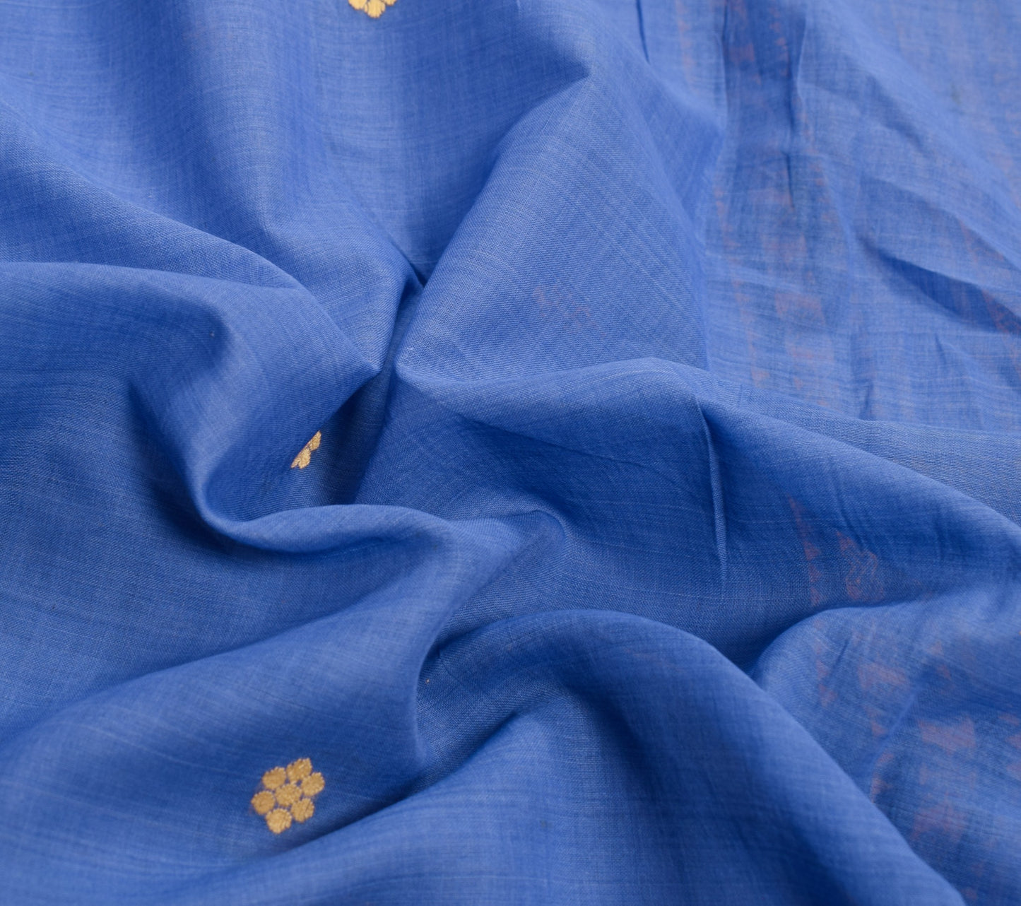 Sushila Vintage Dark Sky Blue Scrap Saree Pure Cotton Baluchari 5Yds Sari Fabric
