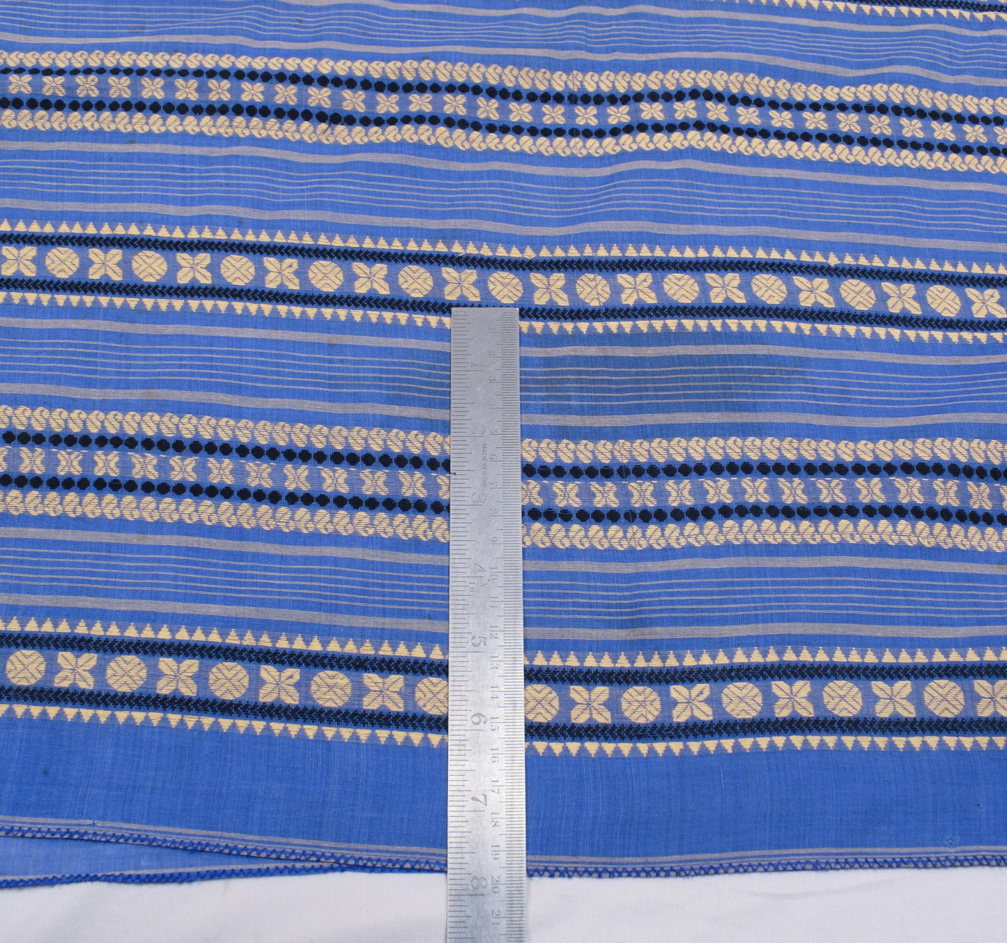 Sushila Vintage Dark Sky Blue Scrap Saree Pure Cotton Baluchari 5Yds Sari Fabric