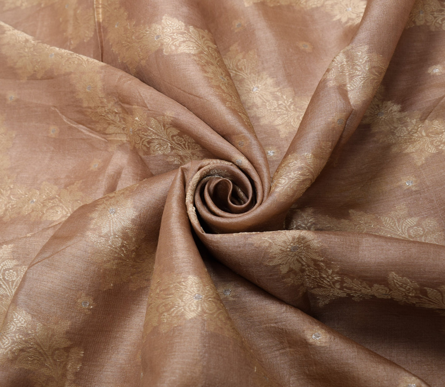 Sushila Vintage Nude Pink Scrap Saree Pure Tussar Silk Floral Woven Sari Fabric
