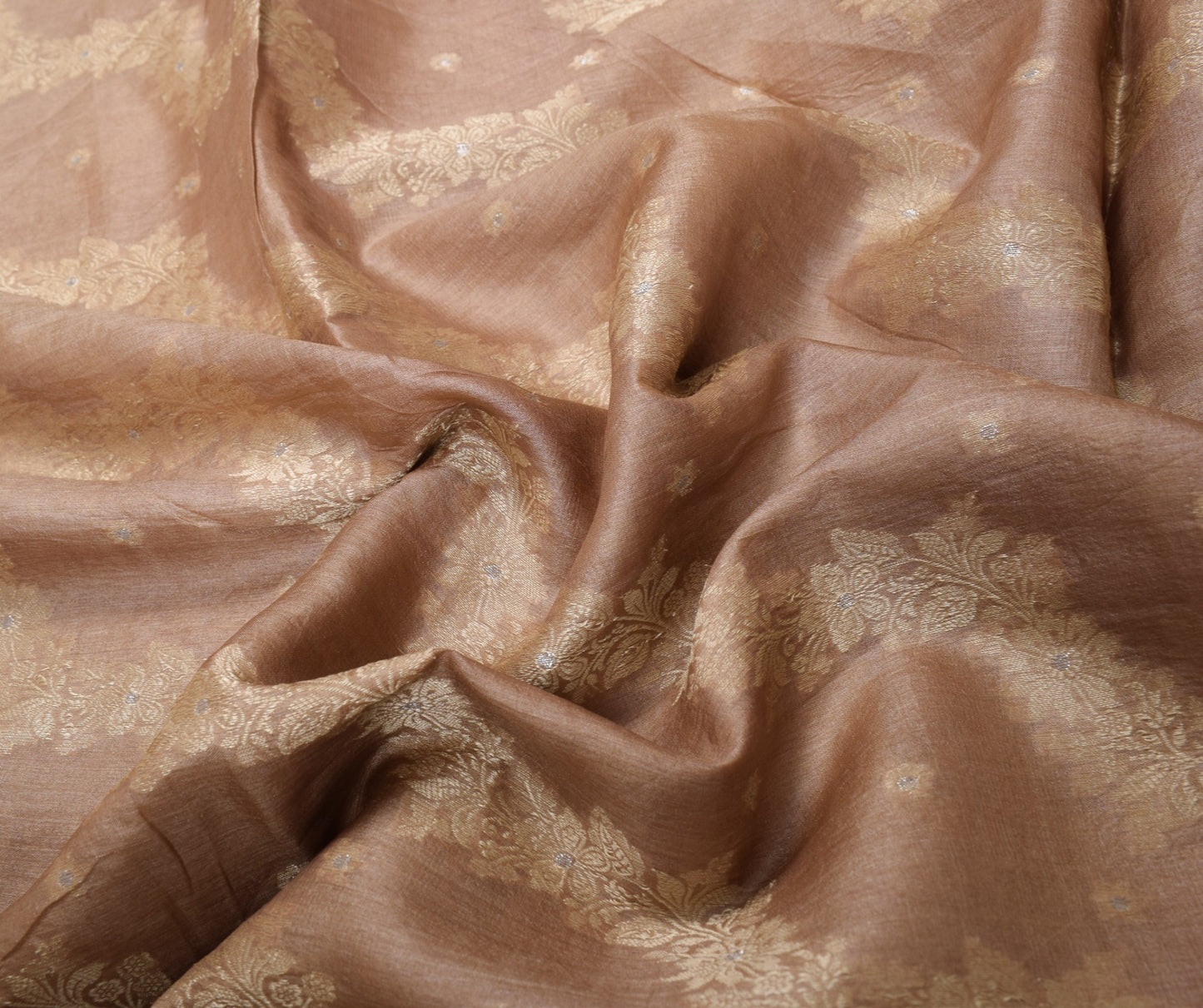 Sushila Vintage Nude Pink Scrap Saree Pure Tussar Silk Floral Woven Sari Fabric