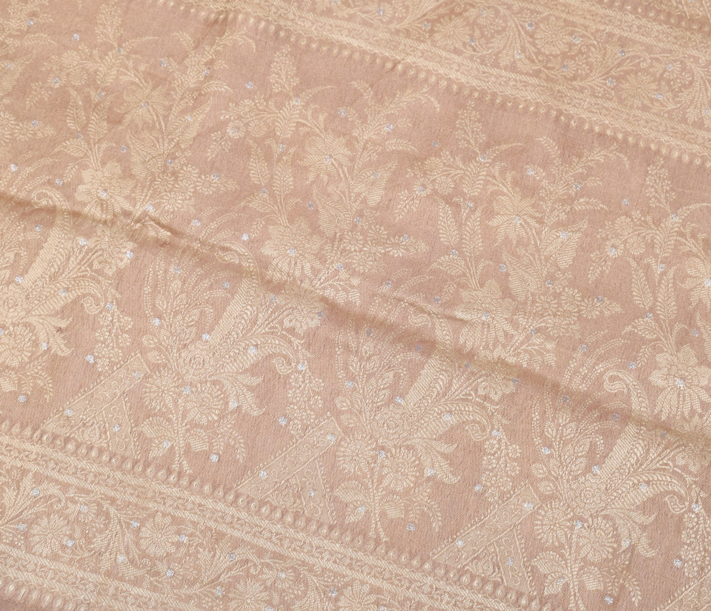 Sushila Vintage Nude Pink Scrap Saree Pure Tussar Silk Floral Woven Sari Fabric
