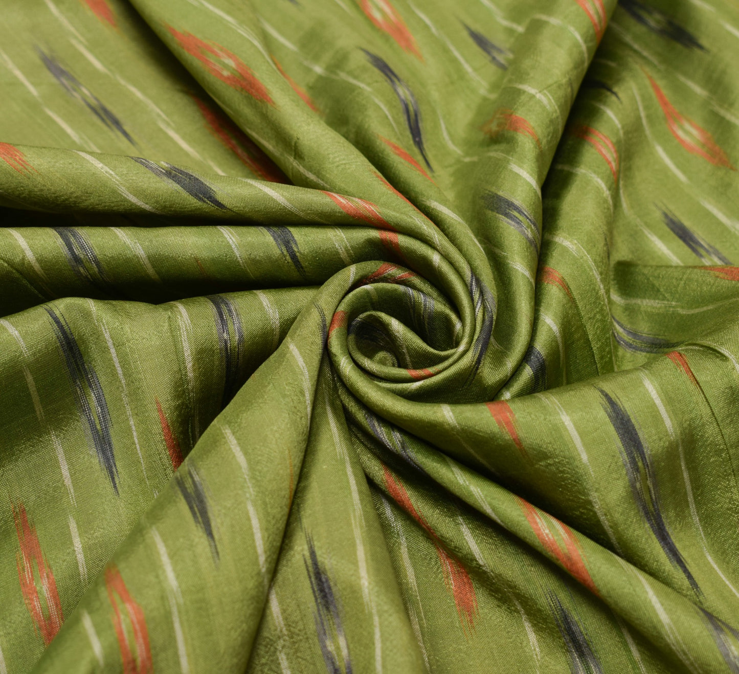 Sushila Vintage Green Scrap Saree Ikat Patola Pure Silk Hand Woven Sari Fabric