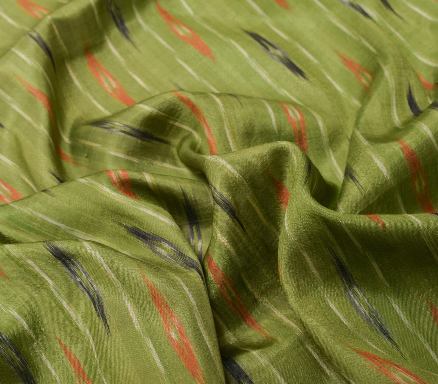 Sushila Vintage Green Scrap Saree Ikat Patola Pure Silk Hand Woven Sari Fabric