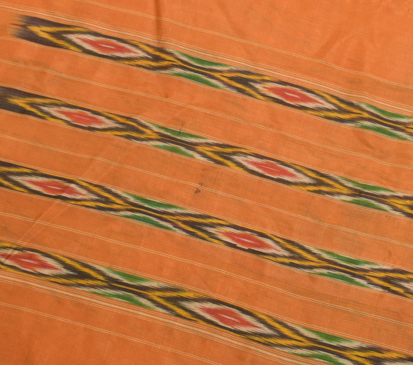 Sushila Vintage Green Scrap Saree Ikat Patola Pure Silk Hand Woven Sari Fabric