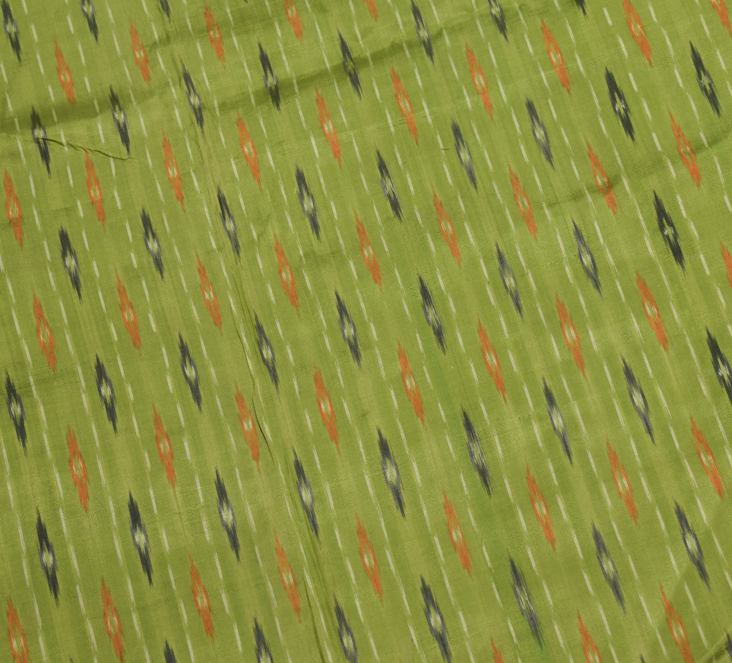 Sushila Vintage Green Scrap Saree Ikat Patola Pure Silk Hand Woven Sari Fabric