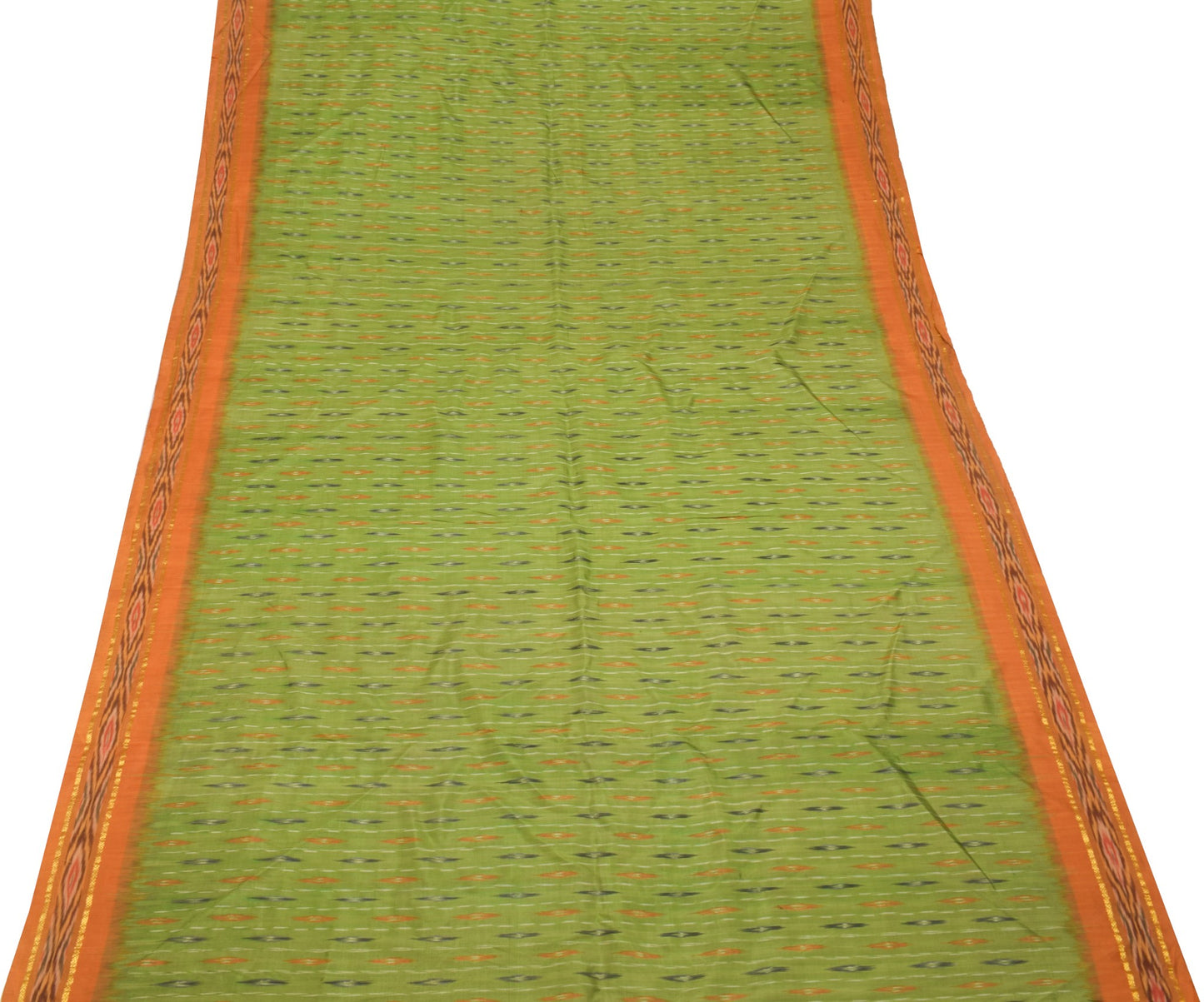 Sushila Vintage Green Scrap Saree Ikat Patola Pure Silk Hand Woven Sari Fabric