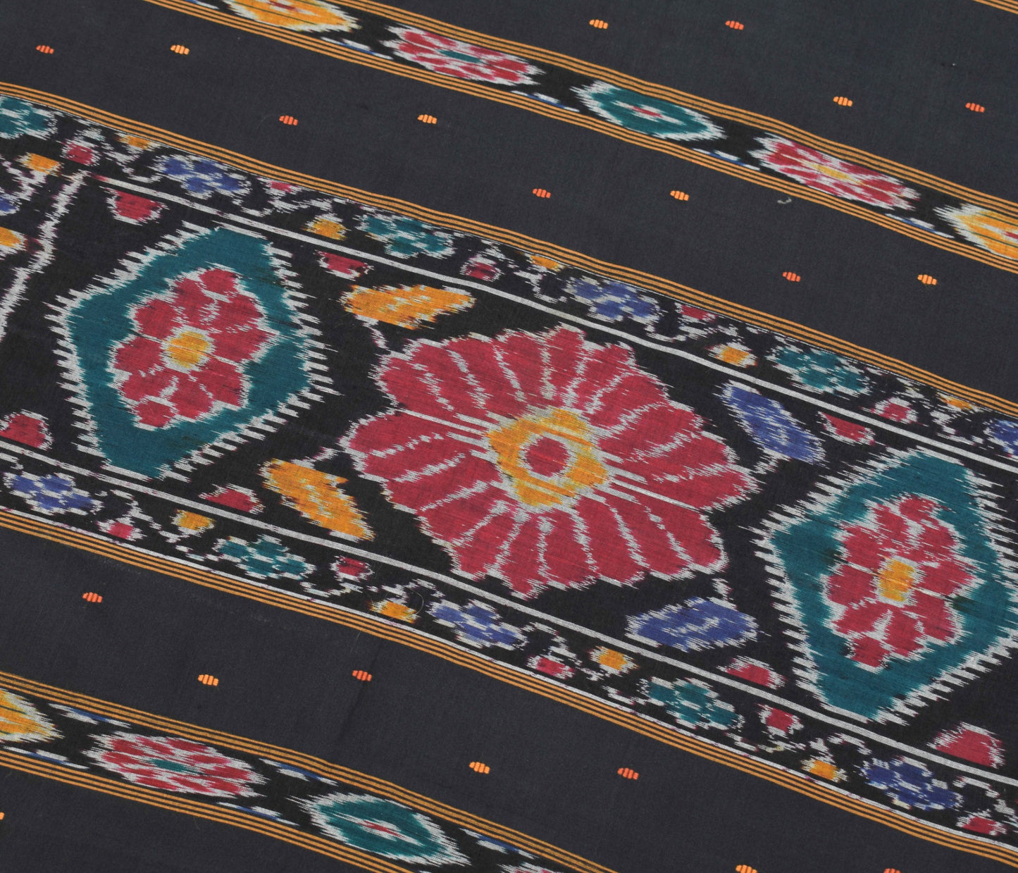 Sushila Vintage Blue Scrap Saree Pure Cotton Silk Hand Woven Ikat Sari Fabric