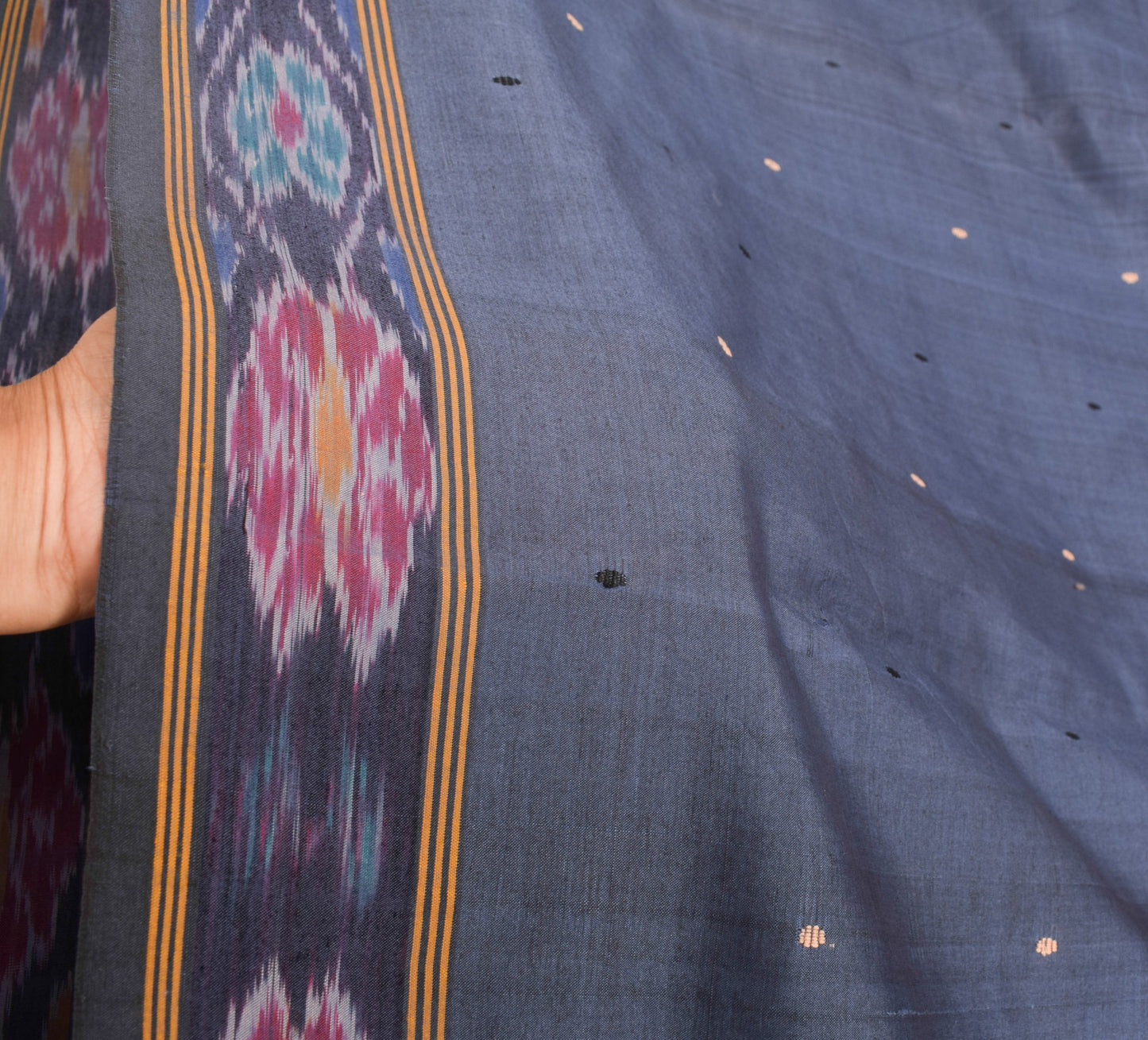 Sushila Vintage Blue Scrap Saree Pure Cotton Silk Hand Woven Ikat Sari Fabric