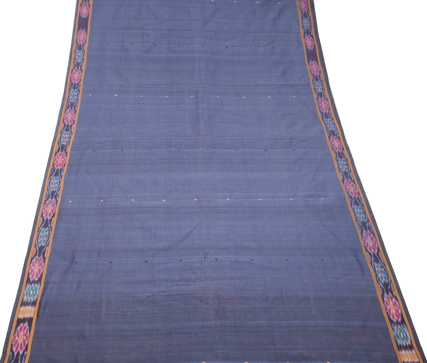 Sushila Vintage Blue Scrap Saree Pure Cotton Silk Hand Woven Ikat Sari Fabric
