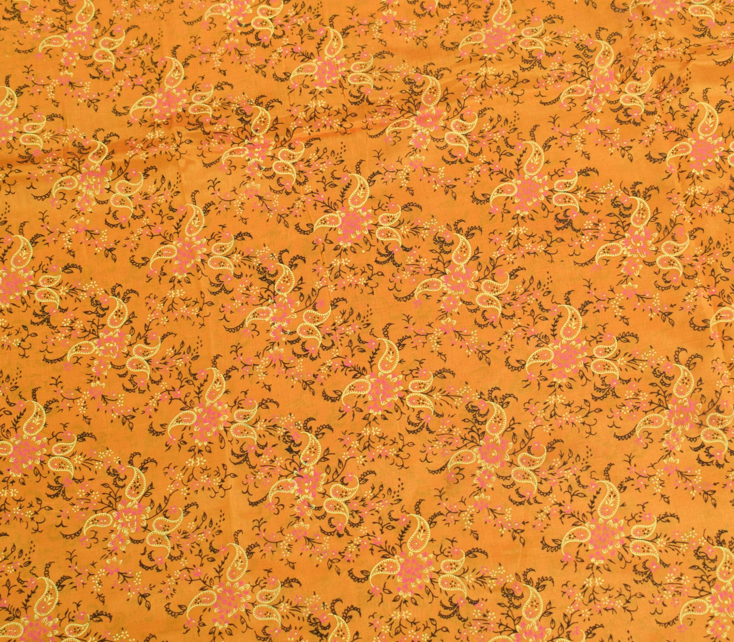 Sushila Vintage Mustard Scrap Saree Pure Mulberry Silk Printed Woven Sari Fabric