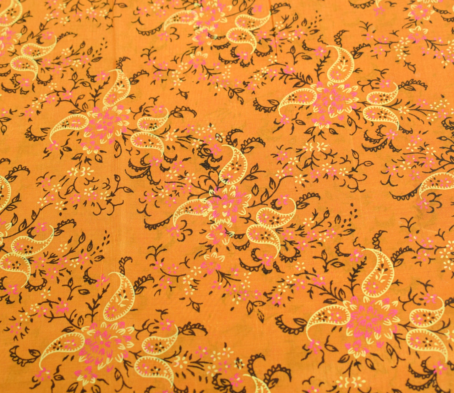 Sushila Vintage Mustard Scrap Saree Pure Mulberry Silk Printed Woven Sari Fabric