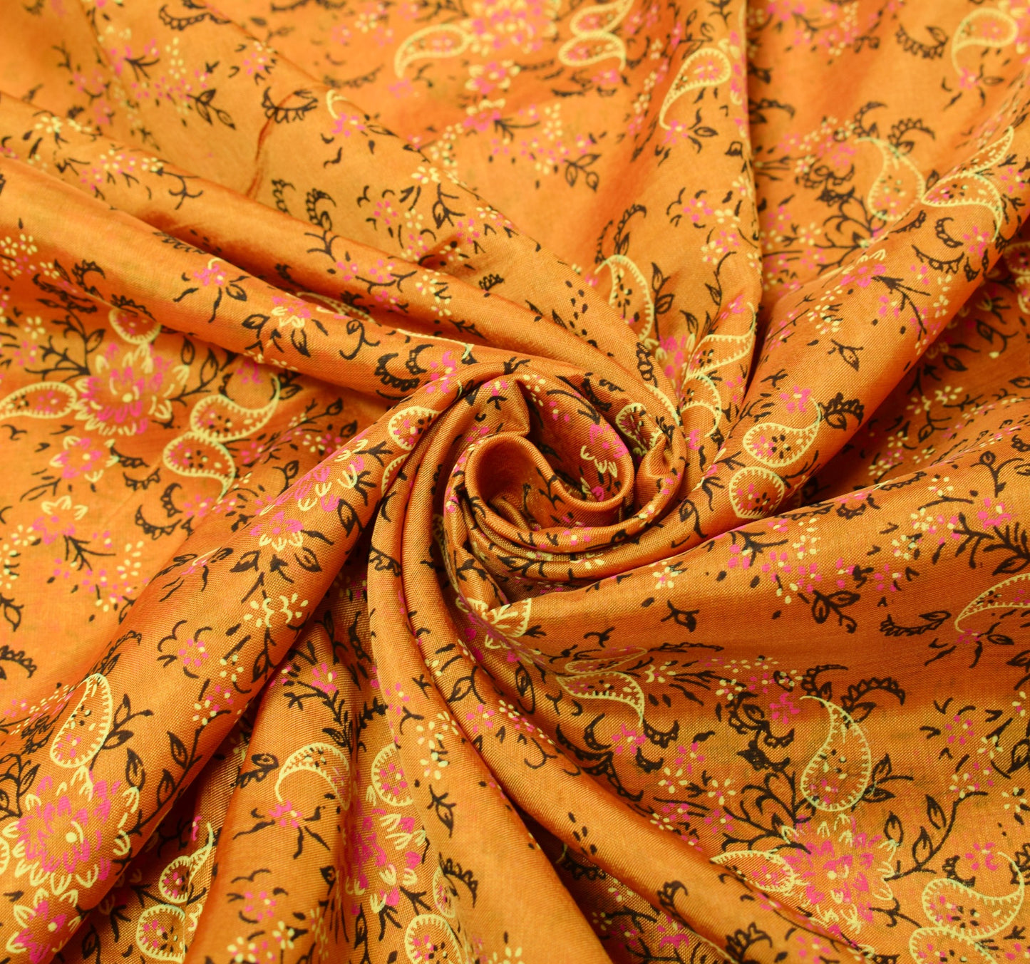 Sushila Vintage Mustard Scrap Saree Pure Mulberry Silk Printed Woven Sari Fabric