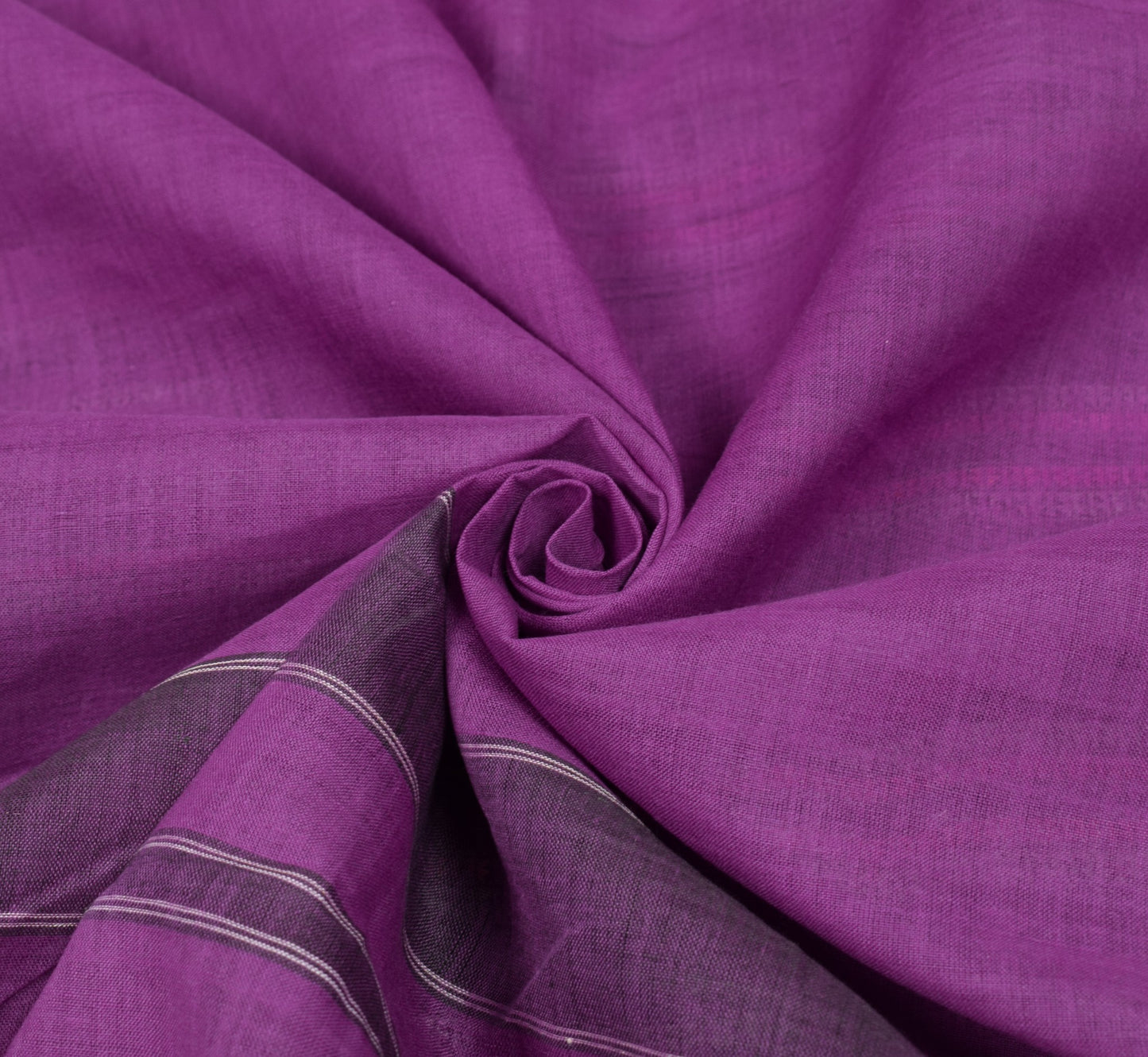 Sushila Vintage Purple Temple Border Scrap Saree Pure Cotton Woven Sari Fabric