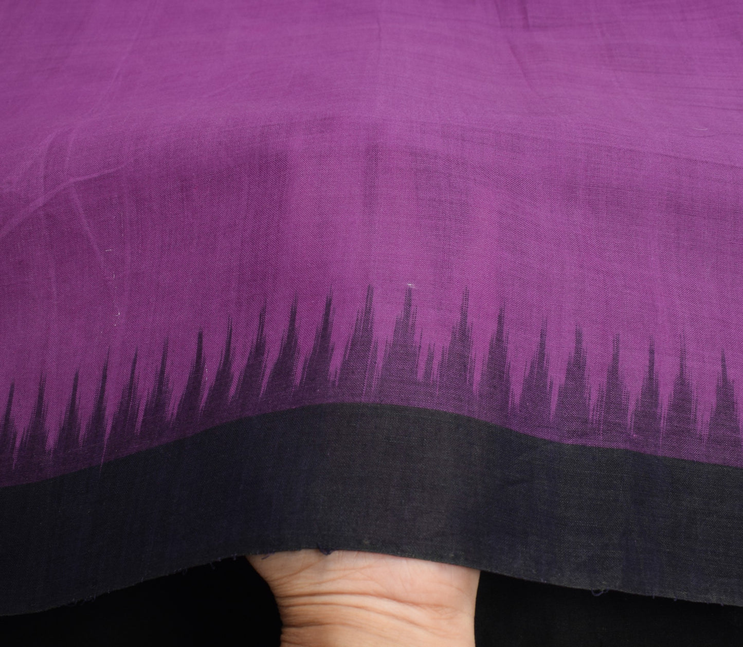Sushila Vintage Purple Temple Border Scrap Saree Pure Cotton Woven Sari Fabric
