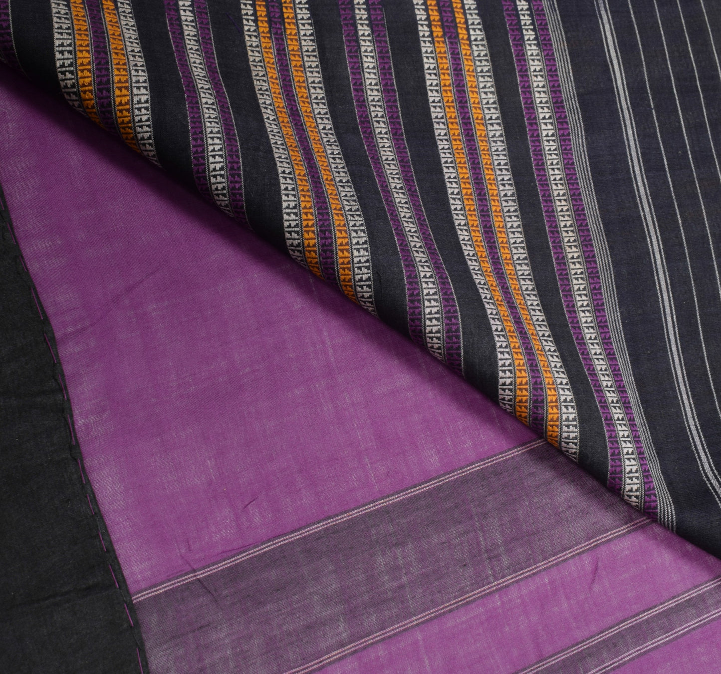 Sushila Vintage Purple Temple Border Scrap Saree Pure Cotton Woven Sari Fabric
